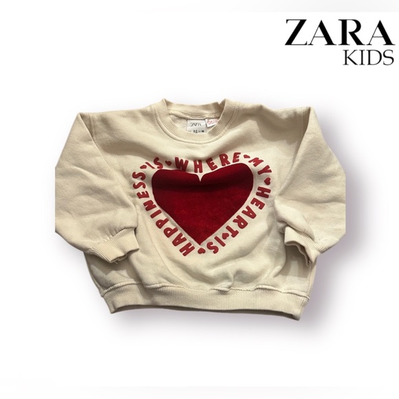 Zara Kid’s Cream Sweater with Red Heart Design - Picture 2 of 5